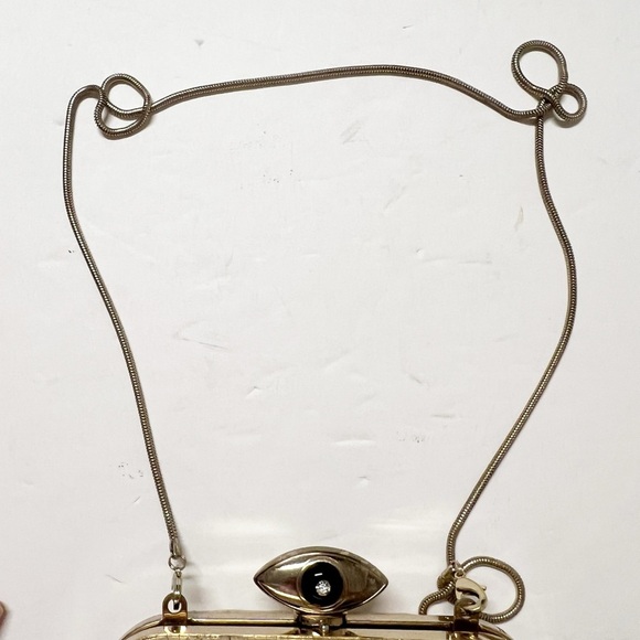 Diane Von Furstenberg Womens Metallic Gold Snakeskin Evil Eye Minaudiere Clutch - Picture 10 of 10